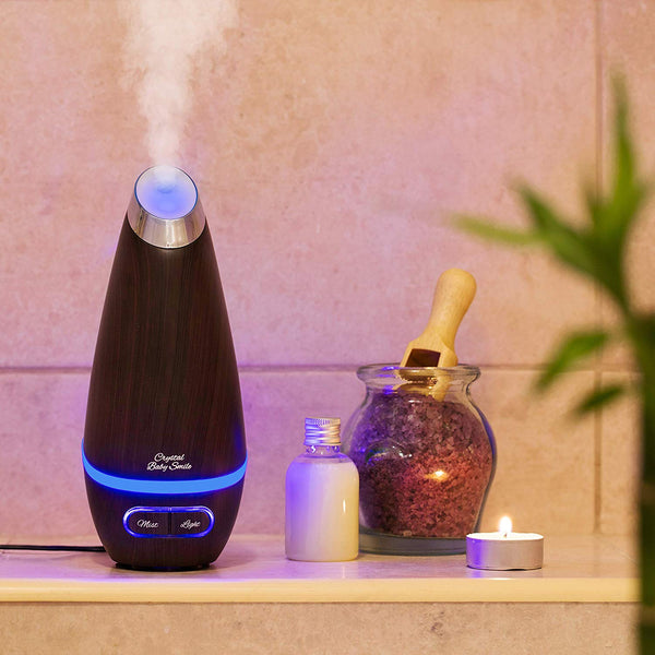 Crystal Baby Smile - Essential Oil Diffuser - 110 ML Aromatherapy Ultrasonic Diffuser for Oils - BPA Free, Woodgrain Aroma Humidifier with a Cool Mist for Pure Air and a Scented Home, Office, Spa